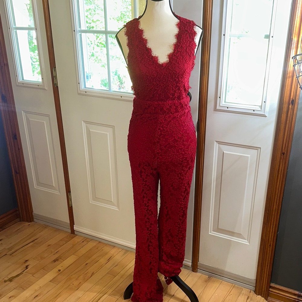 VENUS Red Lace Jumpsuit